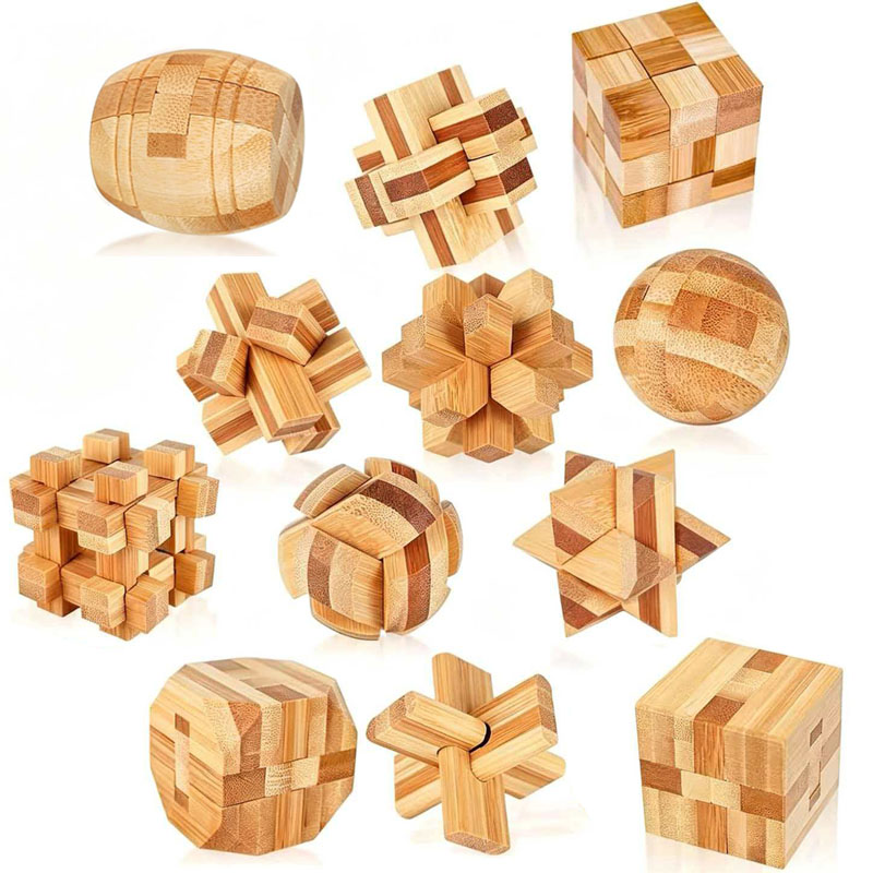 Woodworking Hobby - ของเล่นปริศนาล็อคหลู่ปัน ขนาด 4.5 ซม. ทำจากไม้ไผ่ ฝึกสมอง
