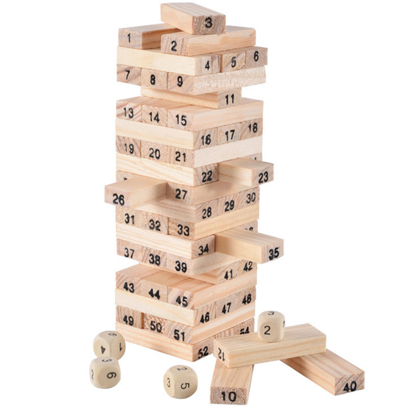 Woodworking Domino - 54 ชิ้นอาคารบล็อกของเล่นตลกมินิไม้ Tower ไม้เนื้อแข็ง Domino Stacker