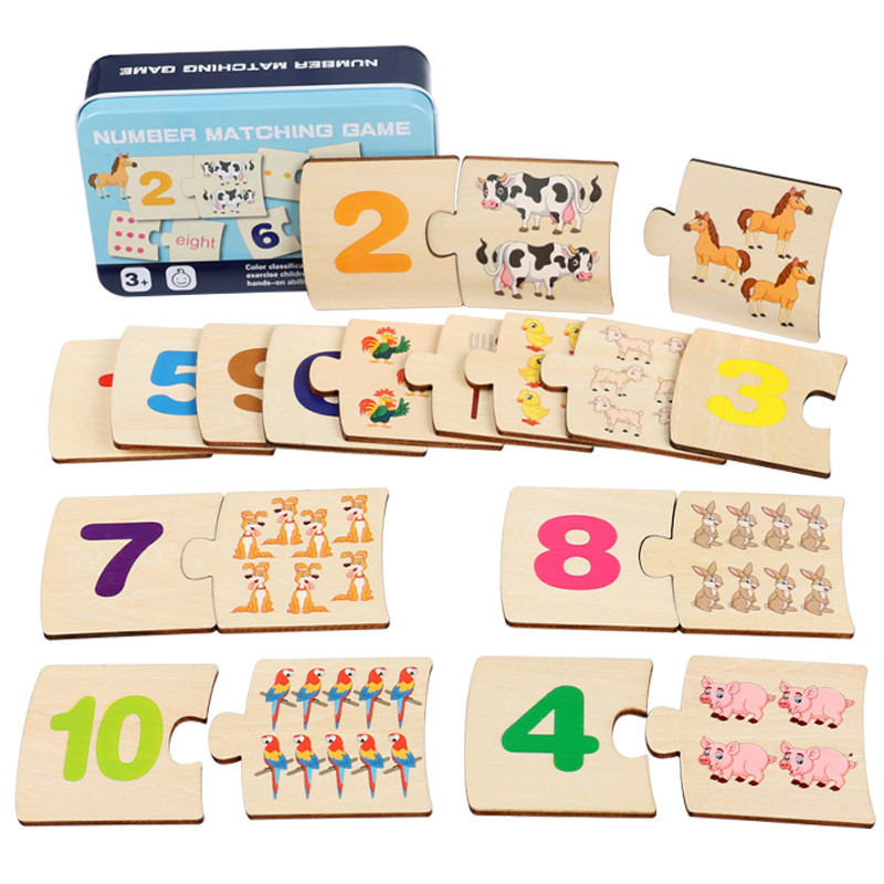 Woodworking For Kids - เกมฝึกทักษะการคิดเชิงตรรกะสำหรับเด็ก กล่องเหล็กตัวเลข จับคู่สัตว์ไม้ อาหาร ปริศนา ฝึกการเรียนรู้