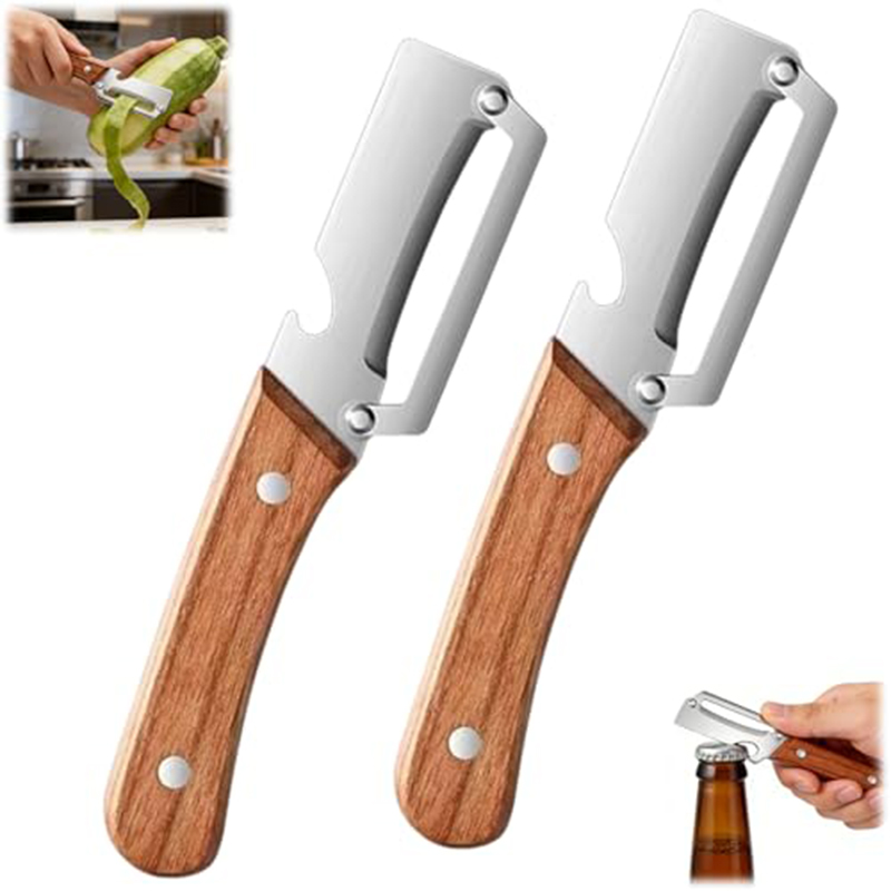 Woodworking Hobby - ที่ปอกผักสแตนเลสพร้อมด้ามไม้ สำหรับปอกและหั่นผลไม้และผัก อุปกรณ์ครัว