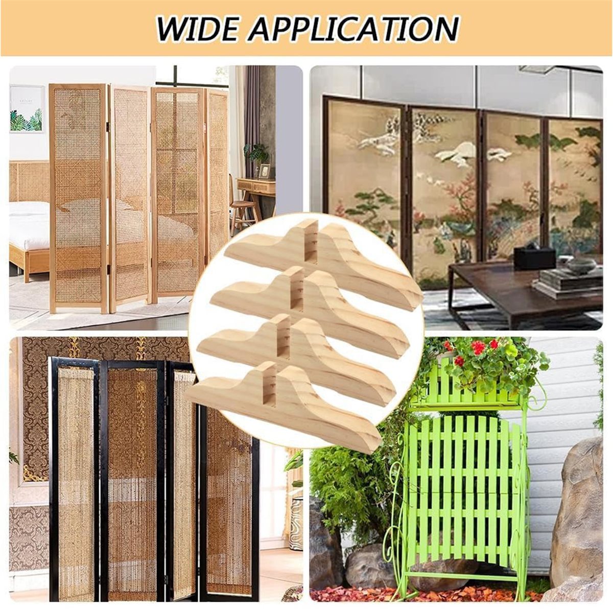 Woodworking Manufacturing - PHONE&GEAR ฉากกั้นห้องไม้ 4 ชิ้น พร้อมสกรู, ที่ยึดฉากกั้นพับได้สำหรับบ้านและที่ทำงาน