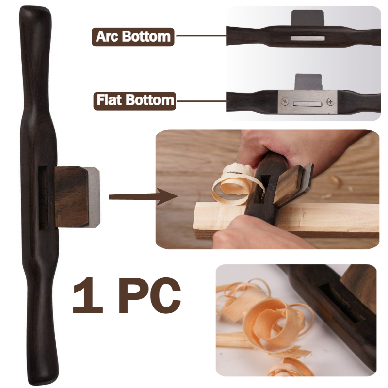 Spokeshave Flat - เครื่องไสไม้แบบมีด้ามจับไม้แบนกลมขนาด 265 มม. ทำจากไม้มะเกลือดำ พร้อมด้ามจับสำหรับงานช่างไม้