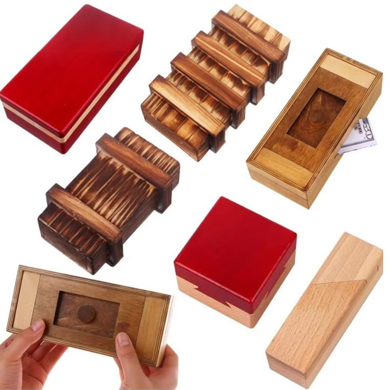 Woodworking Hobby - กล่องปริศนาไม้พร้อมช่องเก็บของลับ ฝึกสมอง ท้าทายความคิด ลิ้นชักวิเศษ สำหรับผู้ใหญ่และเด็ก ของขวัญเซอร์ไพรส์วันเกิด
